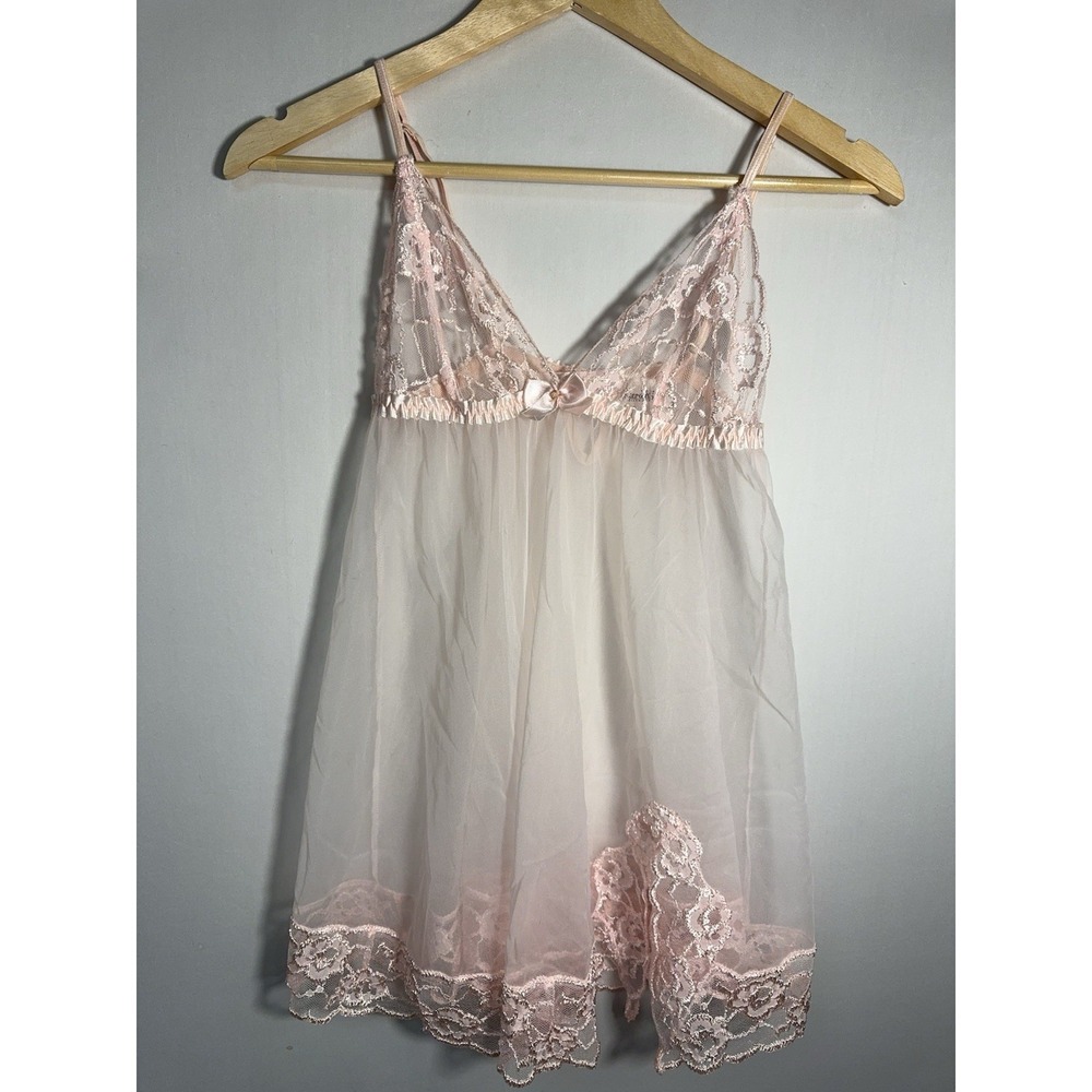 Frederick's of Hollywood Pink Lace Mesh Babydoll Lingerie Slip Women's S